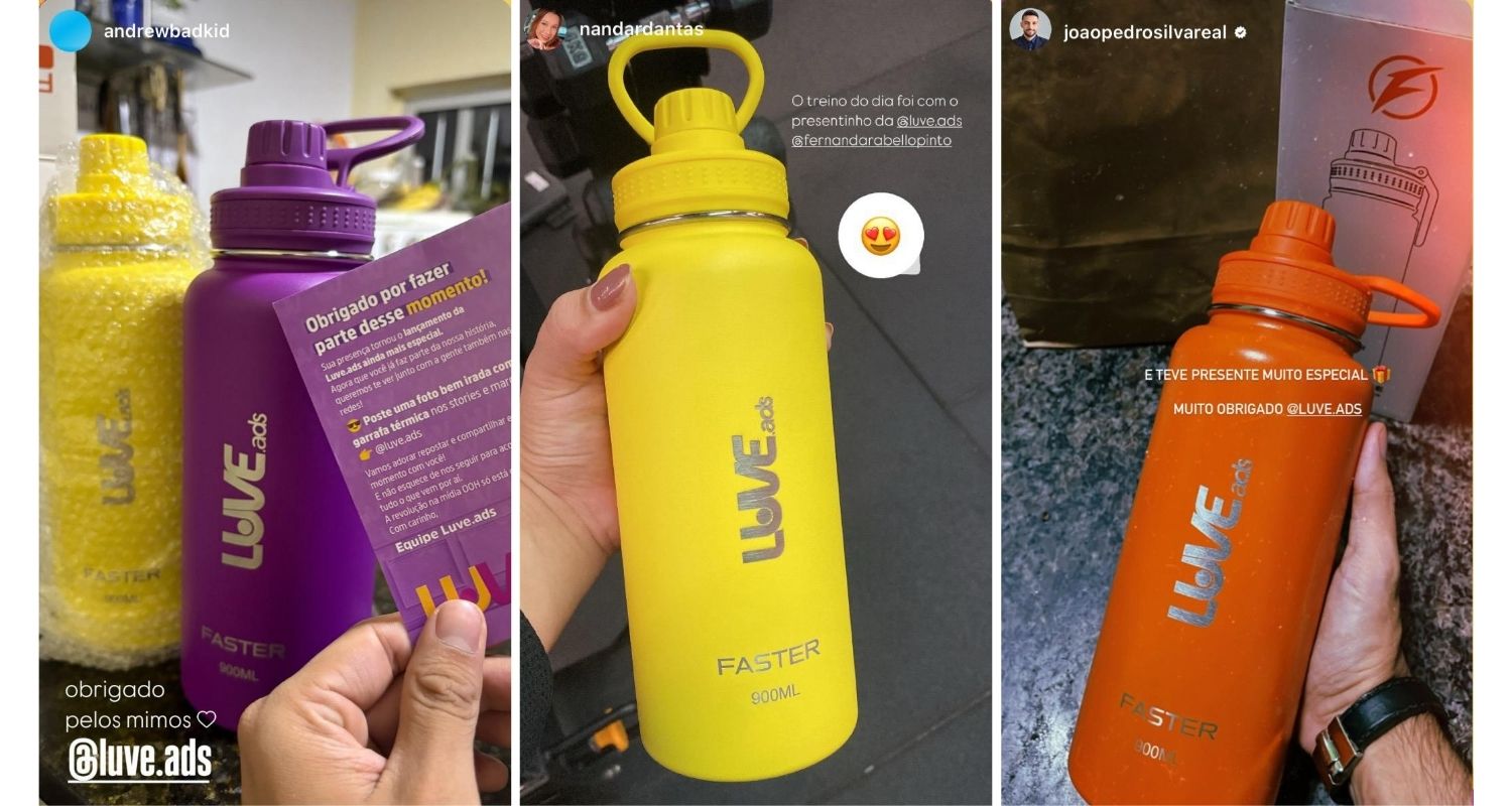 Garrafa personalizada da Faster rouba a cena no lançamento da Luve.ads, a nova potência da mídia OOH no Ceará